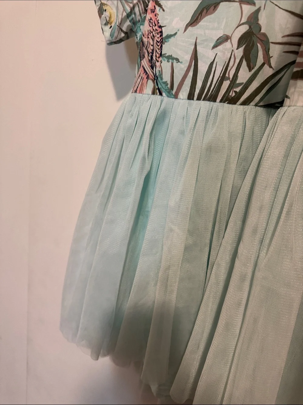 Girls' Mint Floral Bodice Tulle Skirt Dress